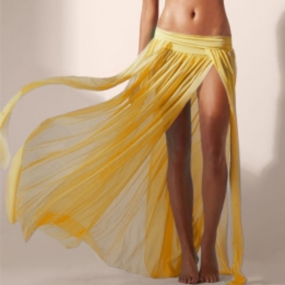 Yellow Elegant Mesh Maxi Skirt Cool Beachwear